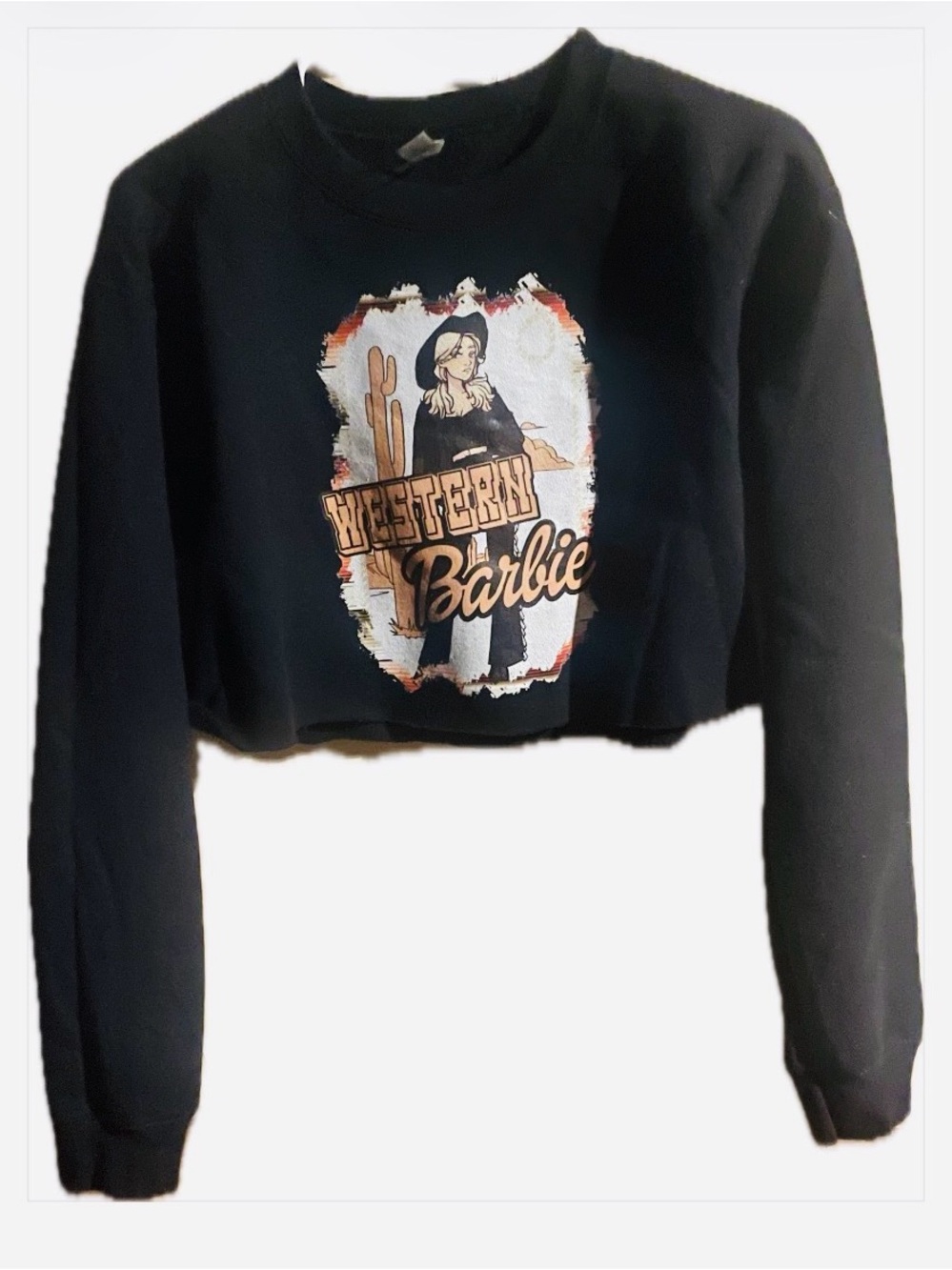 Size Xs- Western Barbie Black Cropped Sweatshirt